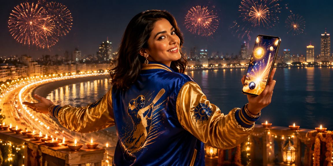 Mumbai Marine Drive with cricket match promotions during Diwali festival
